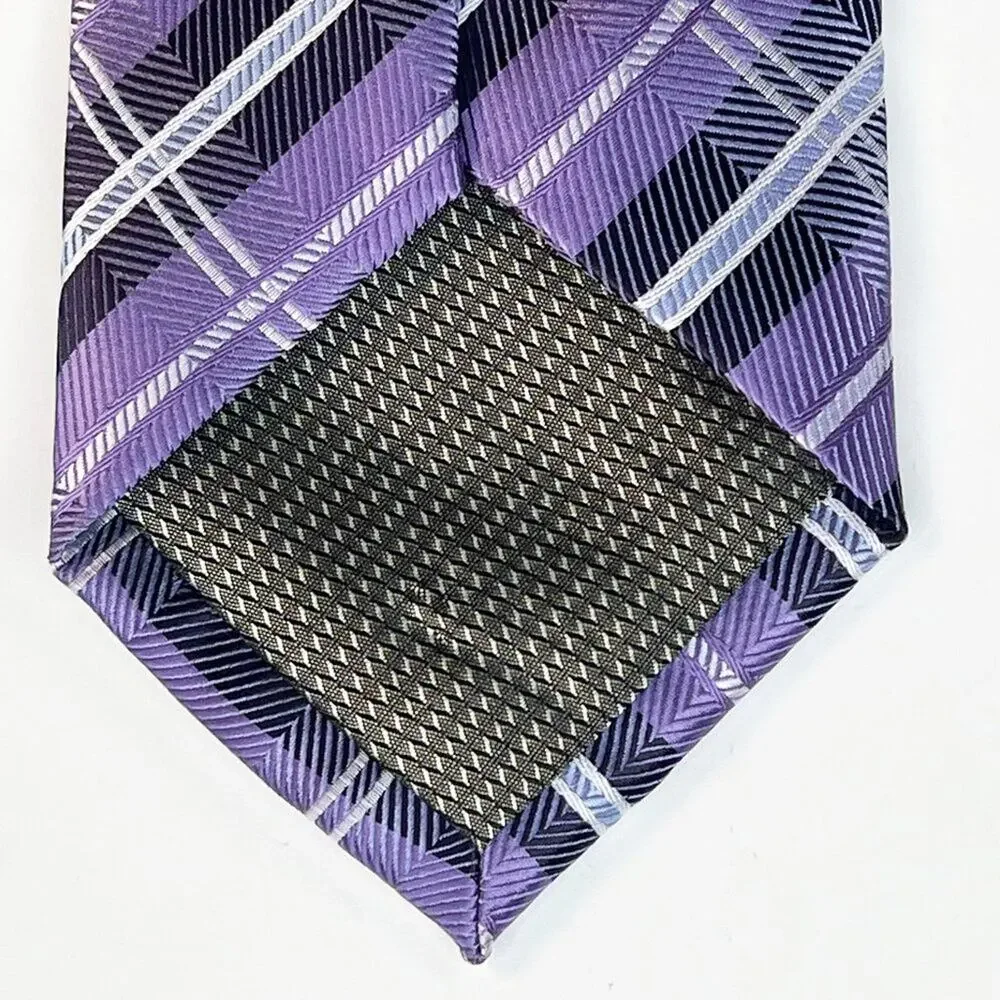 Bill Blass Essentials Tartan Plaid Print Mens Neck Tie Purple Grey